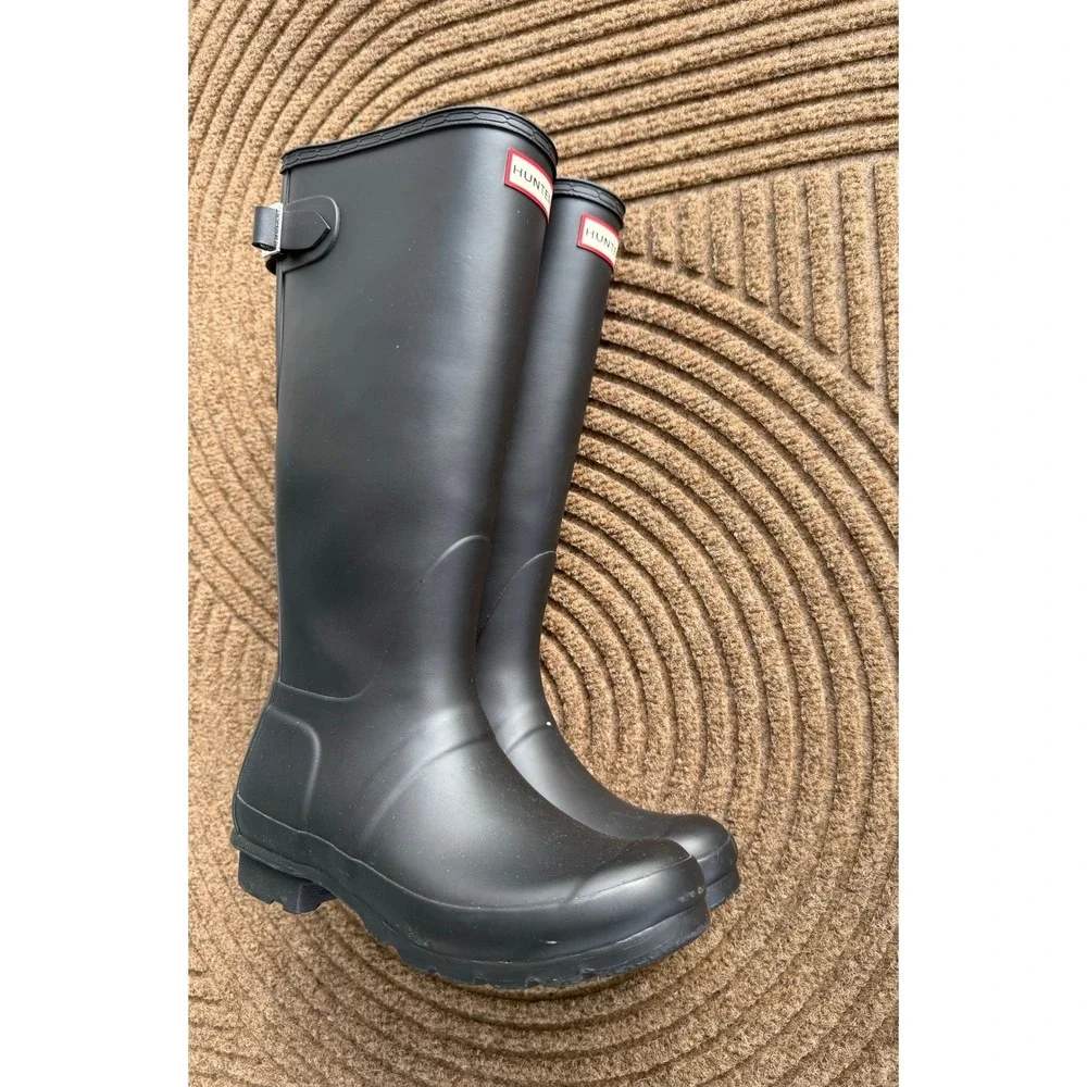 Hunter Original Tall Matte Black Waterproof Womens 7 Buckle Rubber Rain Boots